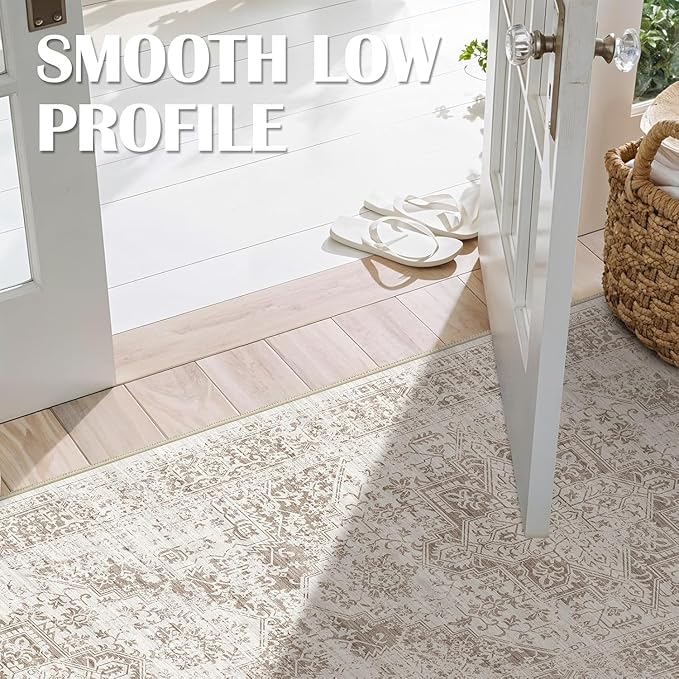3x15 Washable Hallway Runner Rug: Long Vintage Soft Non Slip Rug IvoryBeige