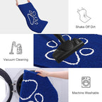 Smiry Dog Door Mat for Muddy Paws, Absorbent Dirt Trapper Non Slip Quick Dry Washable Chenille Mat for Mud Dogs, Entry Rug for Indoor and Outdoor (30x20 Inches, Royal Blue and White)