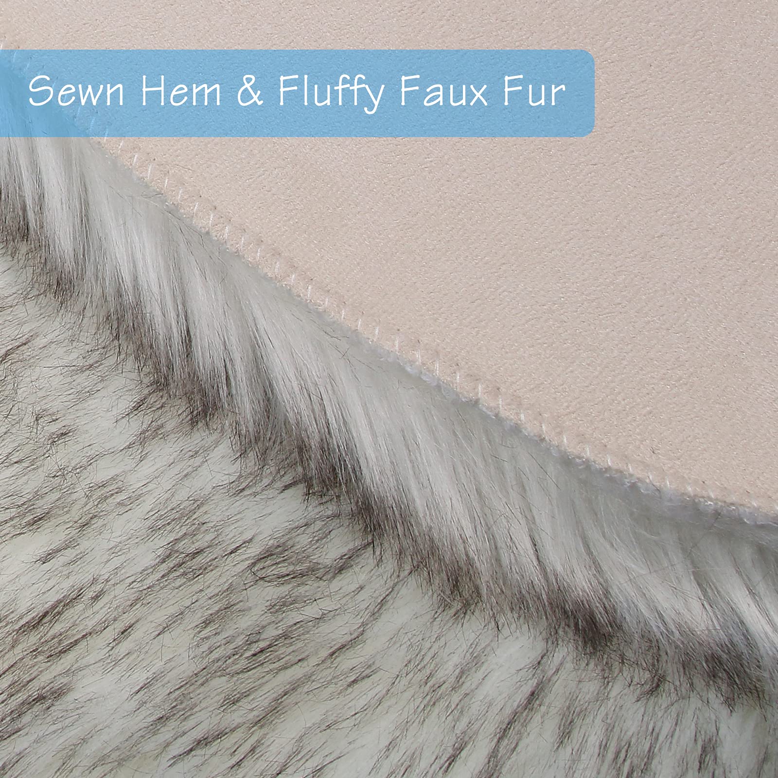 duduta White Black Faux Sheepskin Fur Rug 3x5 ft, Fluffy Carpet Rug