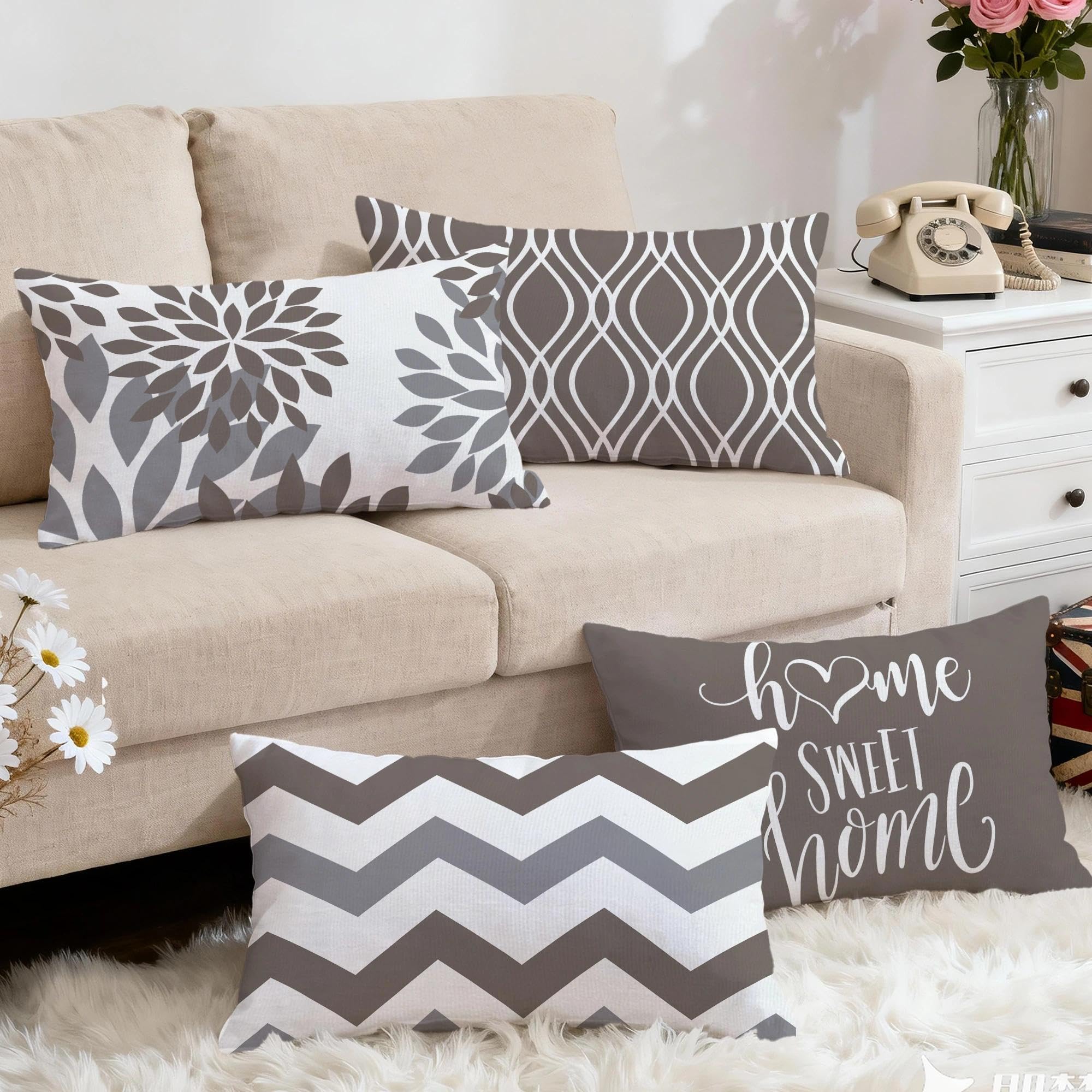 Hexagram Geometric Gray Pillow Covers 12x20, Decorative Pillow Covers