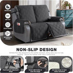 TAOCOCO 100% Waterproof Oversized Loveseat Recliner Cover, Non Slip Split Couch Covers for Reclining Loveseat with Elastic Straps for Kids Pets(Oversized 2 Seater, Charcoal Gray)