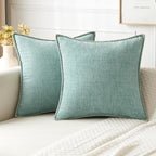 MIULEE Pack of 2 Couch Throw Pillow Covers Farmhouse Decorative Pillow Covers with Stitched Edge Soft Chenille Solid Dyed Pillow Covers for Sofa Bed Living Room 20x20 Inch Aqua Blue