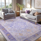 RELEANY Area Rugs 5'x7' Washable Non-Slip, Floral Vintage Distress Print Pattern Medallion Carpet for Living Room Bedroom Dining Room, Light Purple Brown