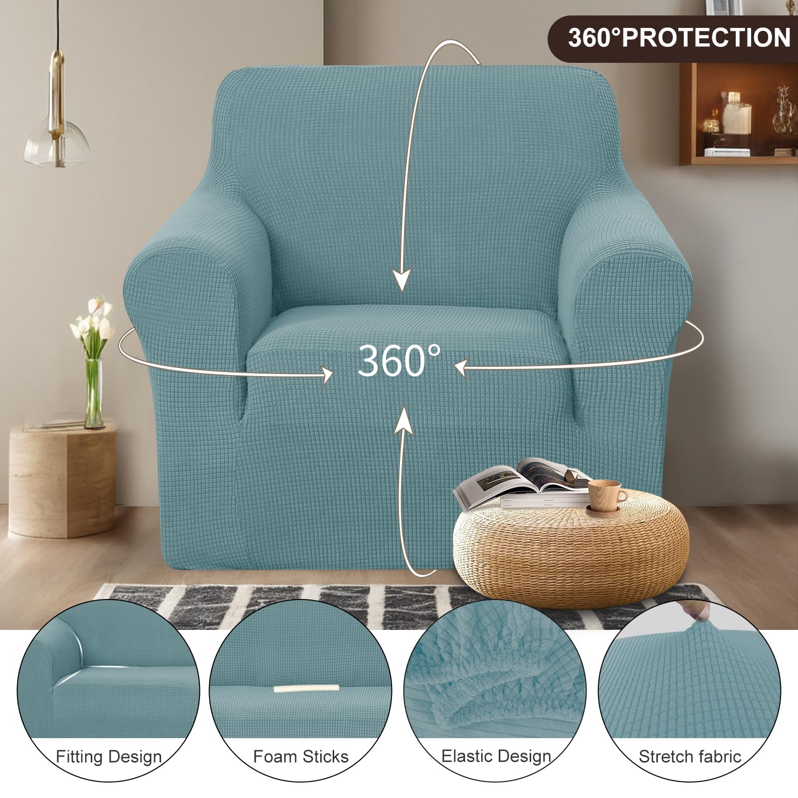 U-NICE HOME Stretch Recliner Chair Cover Armchair Slipcover, Light Blue