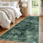 IOHOUZE Abstract Runner Rug 3x8 Ft Washable Runners for Hallways, Non Slip Kitchen Runner Printed Faux Wool Entryway Runner Indoor, Modern Abstract Floor Carpet for Hall Bedroom, Dark Green