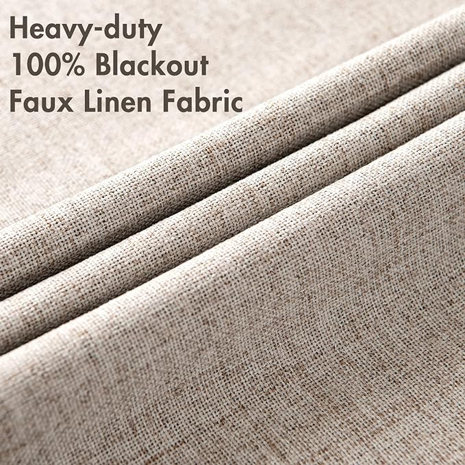MIULEE Blackout Curtains for Bedroom Linen Texture Solid Thermal Insulated Natural Khaki Grommet Room Darkening Curtains & Drapes Luxury Decor for Living Room Nursery 52x45 Inch (2 Panels)