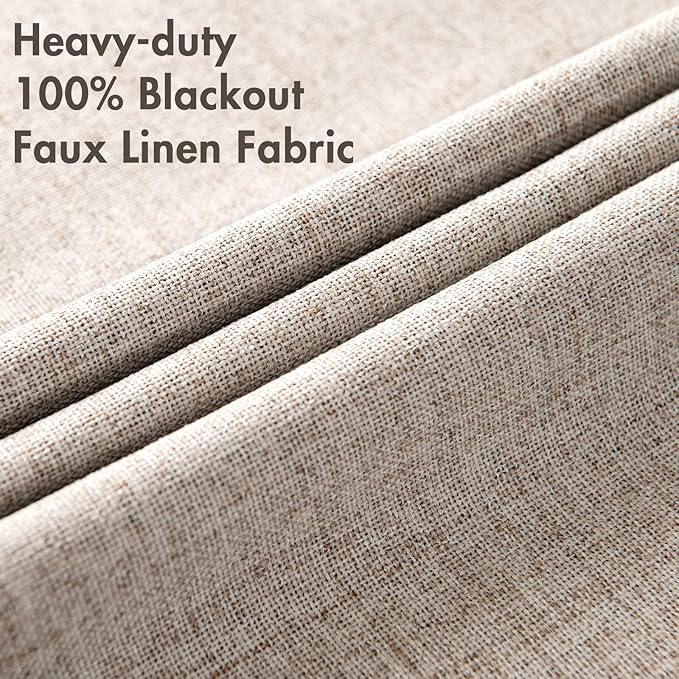 MIULEE 100% Blackout Linen Curtains for Bedroom 52x84 Inches Natural Khaki