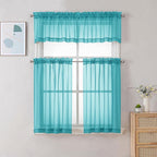 Chyhomenyc Sheer Valances for Windows 2 Pack, Small Window Curtains for Living Room Bathroom Cafe Laundry Basement, Modern Top Dual Rod Pocket Voile Curtain, 42W x 18L inches, Turquoise