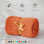 BEDELITE Fleece Blanket Twin Size – 3D Ribbed Jacquard Soft and Warm Decorative Fuzzy Blankets – Cozy, Fluffy, Plush Lightweight Throw Blankets for Couch, Bed, Sofa(Orange, 60x80 inches)