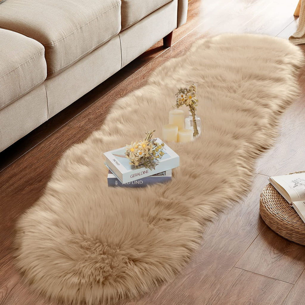 Ciicool Ultra Soft Faux Sheepskin Fur Rug 2x6 Feet Fluffy Rug for Bedroom