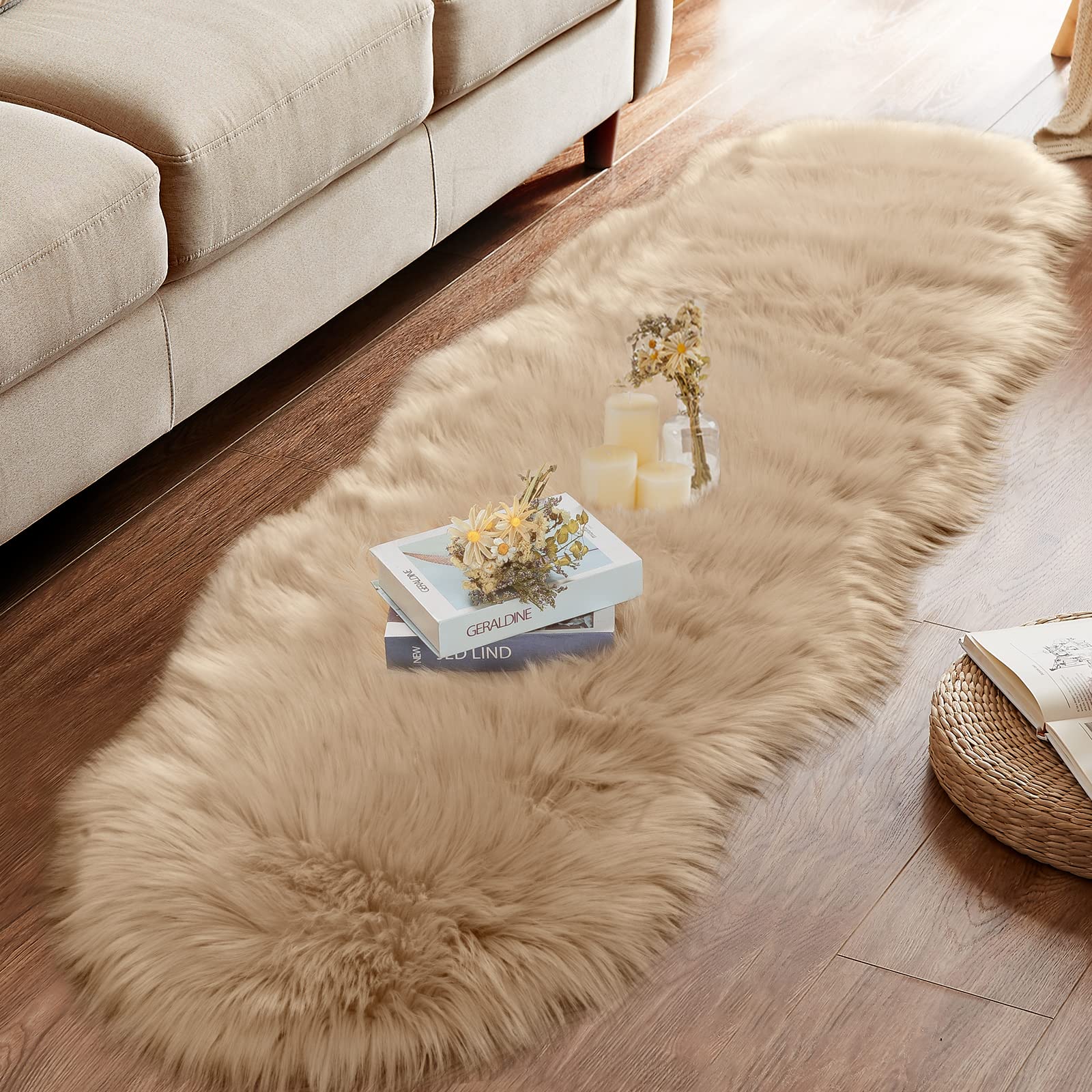 Ciicool Ultra Soft Faux Sheepskin Fur Rug 2x6 Feet Fluffy Rug for Bedroom