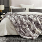 Cozy Bliss Faux Fur Throw Blanket for Couch, Fuzzy Soft Plush Thick Bubble Blanket for Sofa Bedroom Living Room, 50 * 60 Inches Tie-dye Taupe (Pack of 2)
