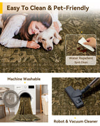 RELEANY Washable Area Rug, 5'x7', Brown/Dark Brown