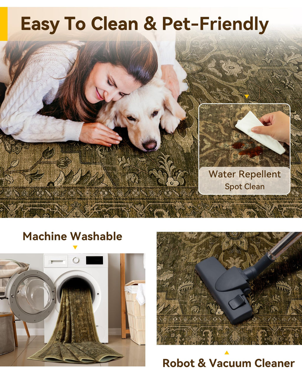 RELEANY Washable Area Rug, Small 2'x3', Brown/Dark Brown