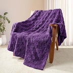 Exclusivo Mezcla Fleece Throw Blanket for Couch,Super Soft and Warm Lightweight Checkered Pattern Blankets for All Seasons,50x60 Inches, Purple