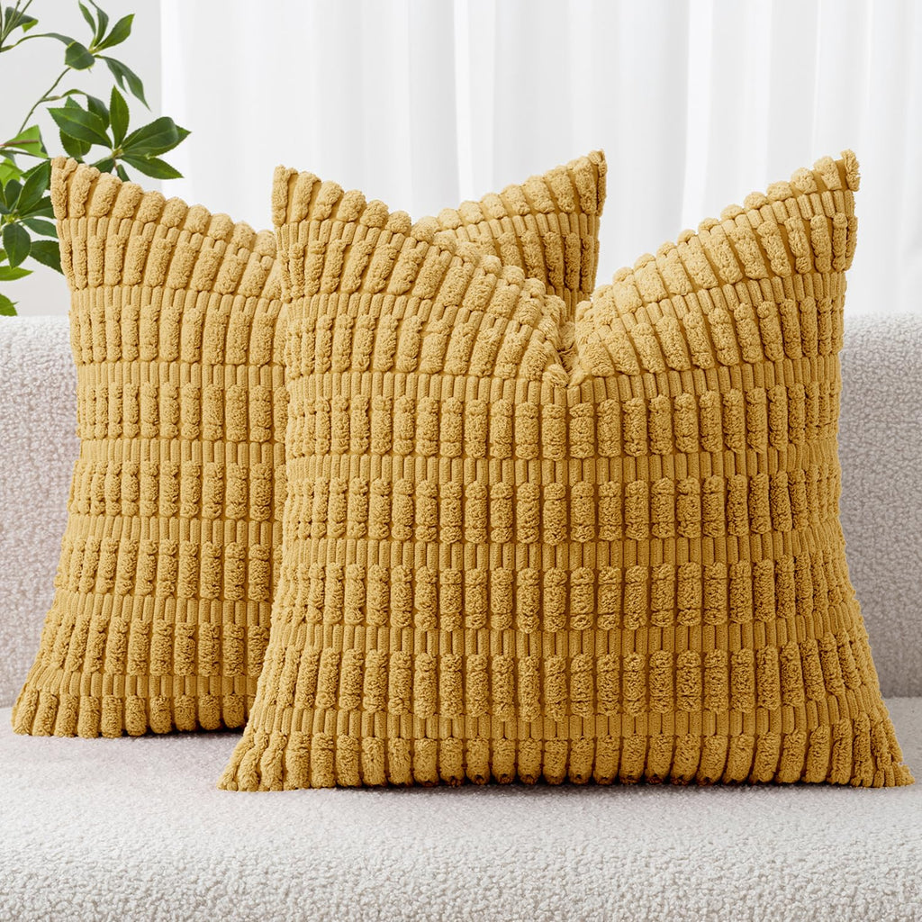 MIULEE Corduroy Decorative Throw Pillow Covers 20x20 Yellow Pack of 2