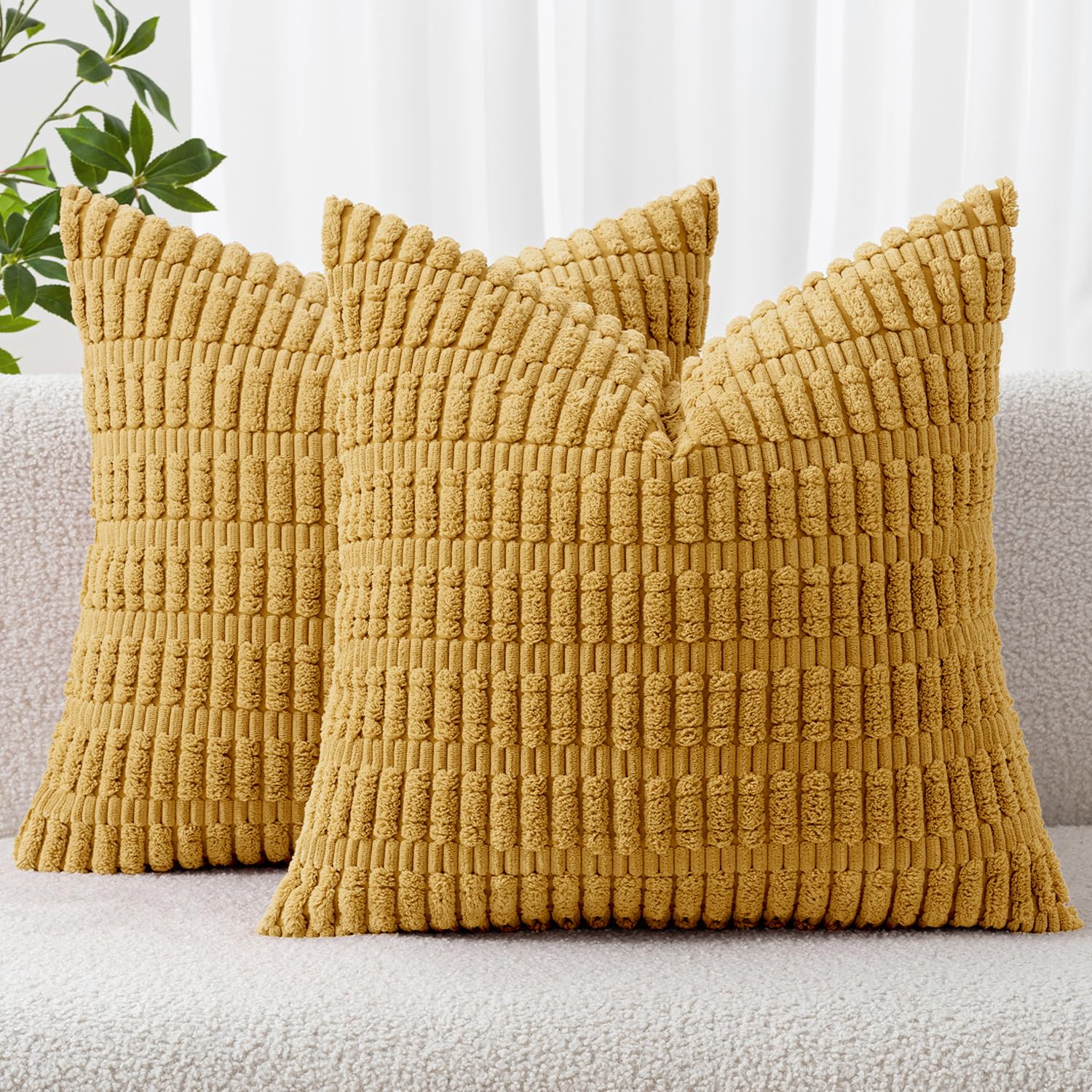 MIULEE Corduroy Decorative Throw Pillow Covers 20x20 Yellow Pack of 2