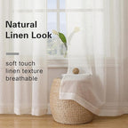Simplebrand Natural Linen Textured Sheer Curtains 96 inches Long 2 Panels, Rod Pocket Solid Color Window Sheer Curtain Panels, Elegant Curtains & Drapes for Living Room, Bedroom (40" W x 96" L)