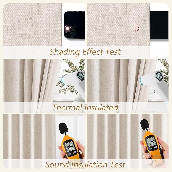 Guken 100% Blackout Linen Curtains 98 Inch Wide by 52 Inch 2 Panels Set for Living Room Bedroom Back Tab Thermal Insulated Black Out Drapes Room Darkening Window Curtains, Linen