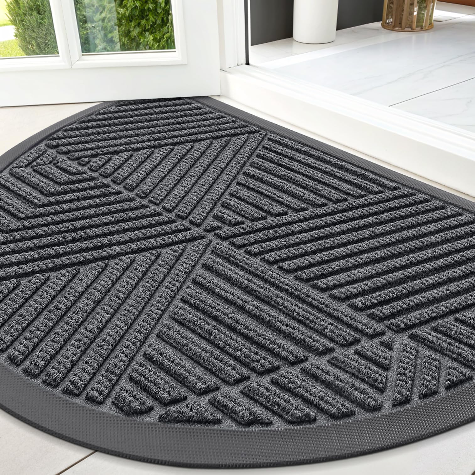 Smiry Half Circle Front Door Mat Outside Entrance, Rubber Doormat, 47x32