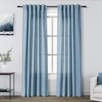 Blue Linen Blend Drapes 84 Inch Length 2 Panels Set Back Tab Rod Pocket Light Filtering Semi Sheer Textured Dusty Blue Vertical Curtains Boho Farmhouse Decor Curtains for Living Room Bedroom 40x84