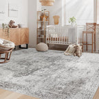 Area Rug 6x9 Washable Rug, Vintage Boho Medallion Rugs Non-Slip Soft Low Pile Large Distressed Rug Indoor Retro Carpet for Living Room Bedroom Dining Room Home Office (Grey, 6'x9')