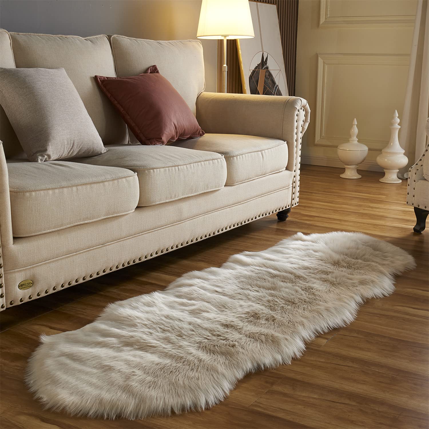 Arbosofe Ultra Soft Faux Fur Rug, Area Rugs, Beige Fluffy Shaggy Fur Rug for Bedroom & Living Room, Kids Room Decor, 2 x 6 Feet Sheepskin