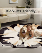 Latte&Fog Round Area Rug for Living Room, Modern Floral Washable Circle Rug, Boho Non Slip Low Pile Carpet for Bedroom, Dining Room, Entrance and Hallway(4ft Round)