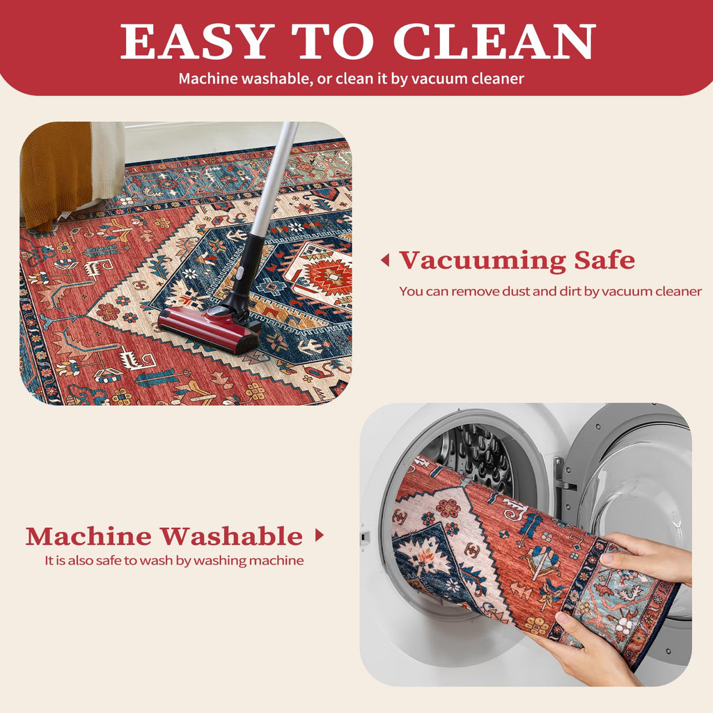SERISSA 4x6 Washable Non Slip Boho Area Rug for Bedroom，Rust