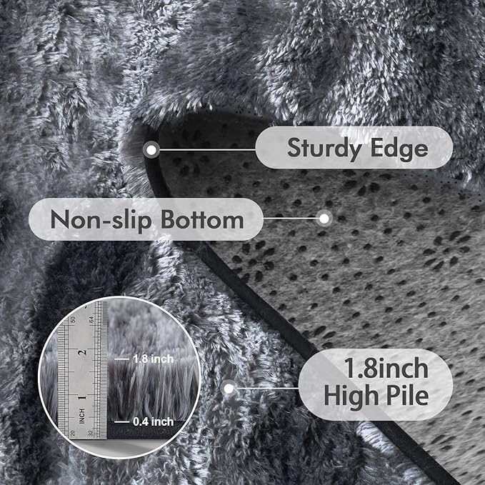 6x9 Ft Large Shag Rugs for Living Room Decor, Tie-Dyed Ultra Soft Fluffy Furry Area Rugs for Bedroom Indoor Floor, Aesthetic Carpet for Kids Home (Grey)