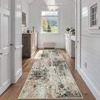 Runner Rug for Hallways Kitchen 2'6"x8' Washable Non Slip: Carpet Non Skid 8ft Entryway Rubber Backed 8 Feet Neutral Abstract Modern Rug Low Pile Pet Friendly Indoor Brown Beige