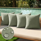 MIULEE Pack of 4 Decorative Outdoor Throw Pillow Covers Linen Waterproof Pillow Covers Summer Farmhouse Cushion Cases for Patio Garden Tent Balcony Couch Sofa 16x16 Inch Gray Green