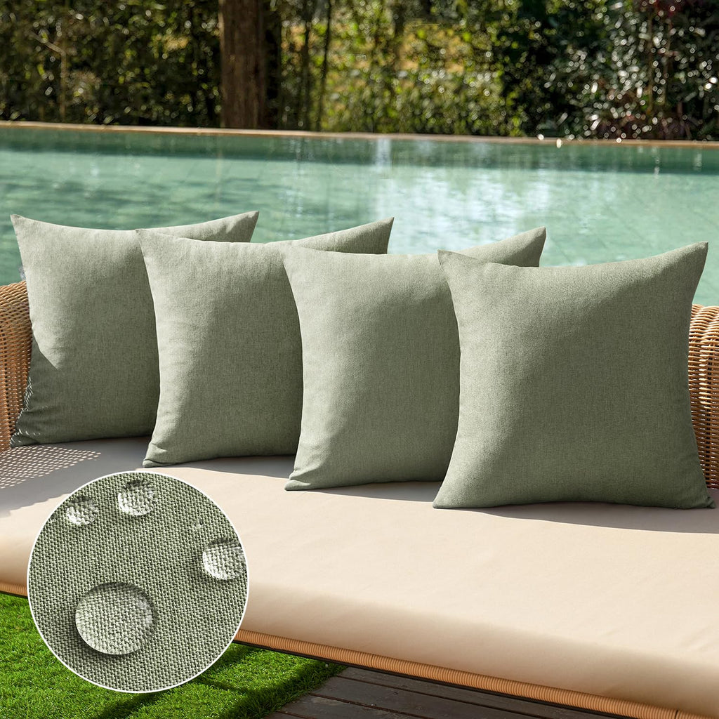 MIULEE Pack of 4 Decorative Outdoor Throw Pillow Covers Linen Waterproof Pillow Covers Summer Farmhouse Cushion Cases for Patio Garden Tent Balcony Couch Sofa 18x18 Inch Gray Green