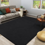 Amearea Large Modern Area Rugs for Bedroom Living Room, 8x10 Feet Black Thickened Memory Foam Rug, Fluffy Indoor Washable Rugs Non Slip Minimalist Carpet for Boys Girls Dorm Nursery Room Decor
