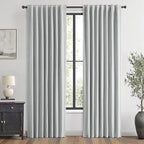 MIULEE 100% Blackout Linen Curtains for Bedroom, Grey Solid Luxury Decor Thermal Insulation Room Darkening Drapes for Living Room Nursery Back Tab Rod Pocket 42 x 90 Inches, 2 Panels