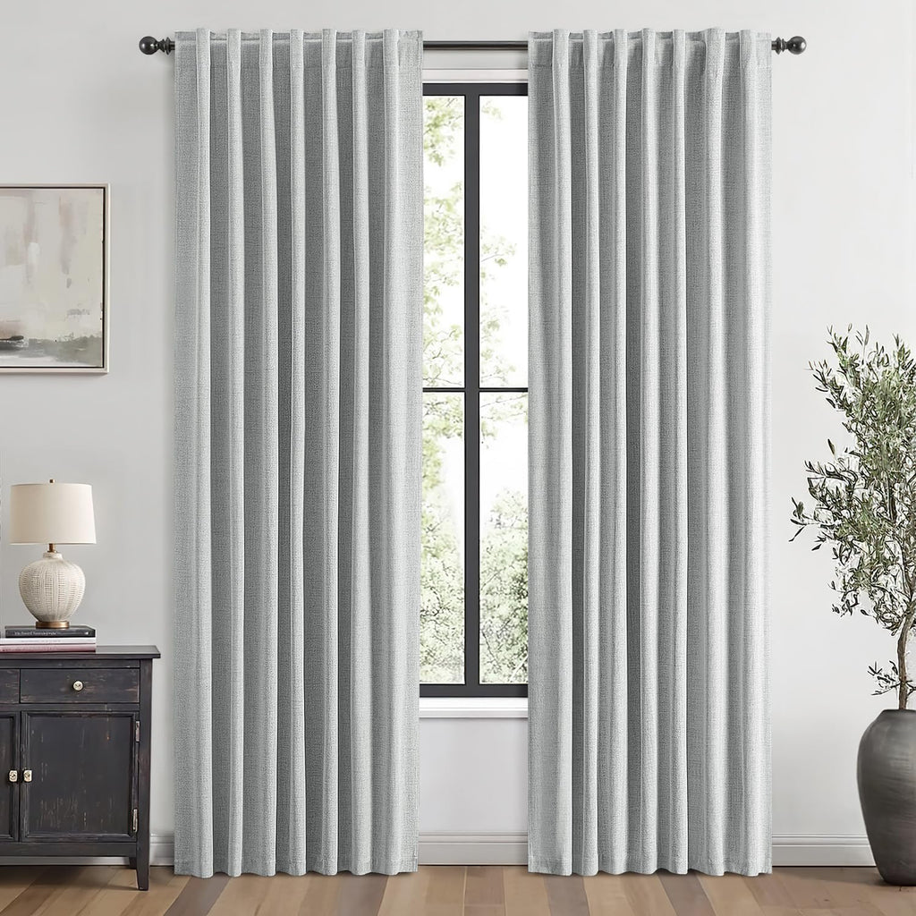 MIULEE 100% Blackout Linen Curtains for Bedroom 42 x 90 Inch Grey 2 Panels