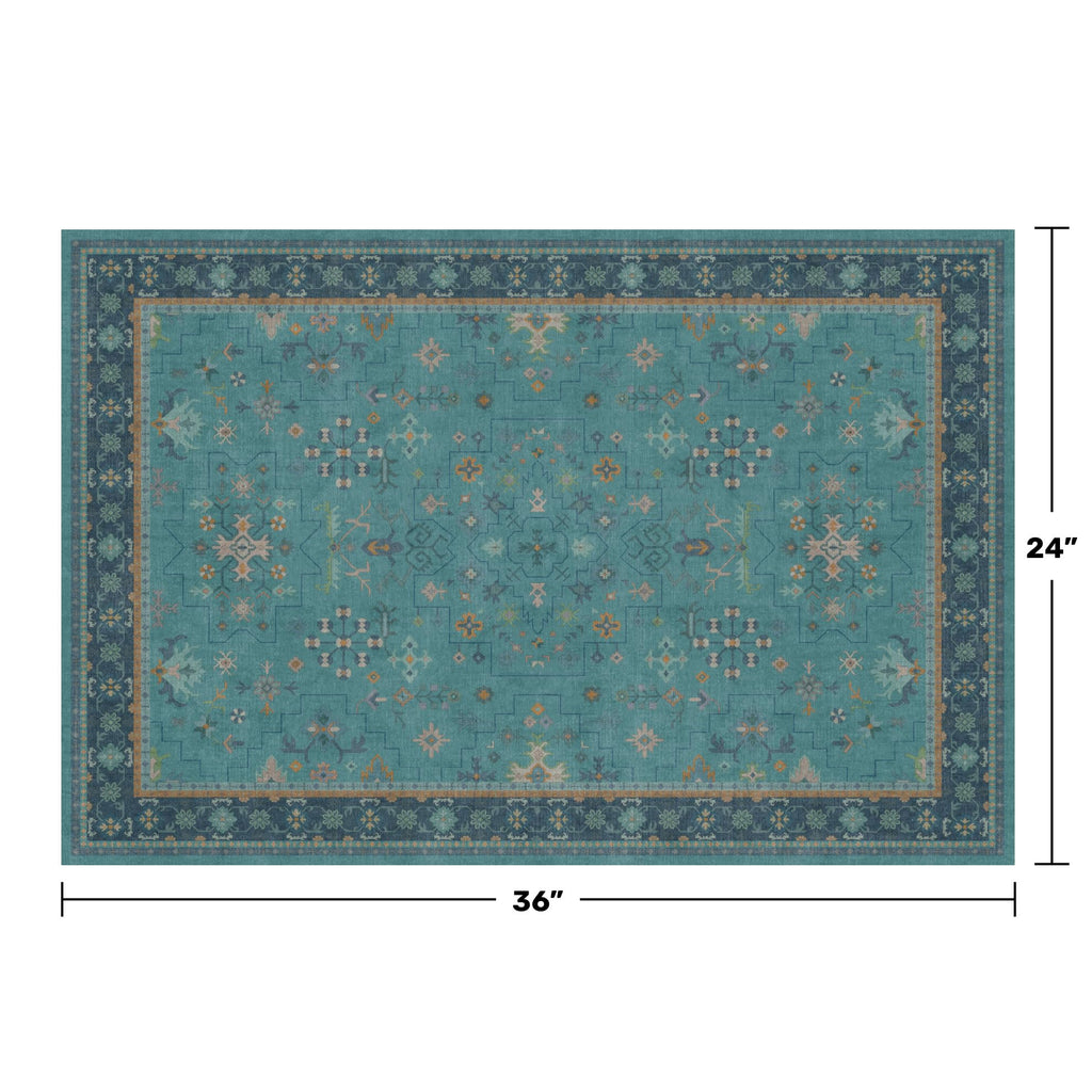 2x3 Washable Teal Rug for Entryway Indoor, Kitchen Floor Waterproof, Bathroom, Powder Room, Non Slip Low Pile Stain & Fade Resistant, Modern Turquoise Aqua Décor