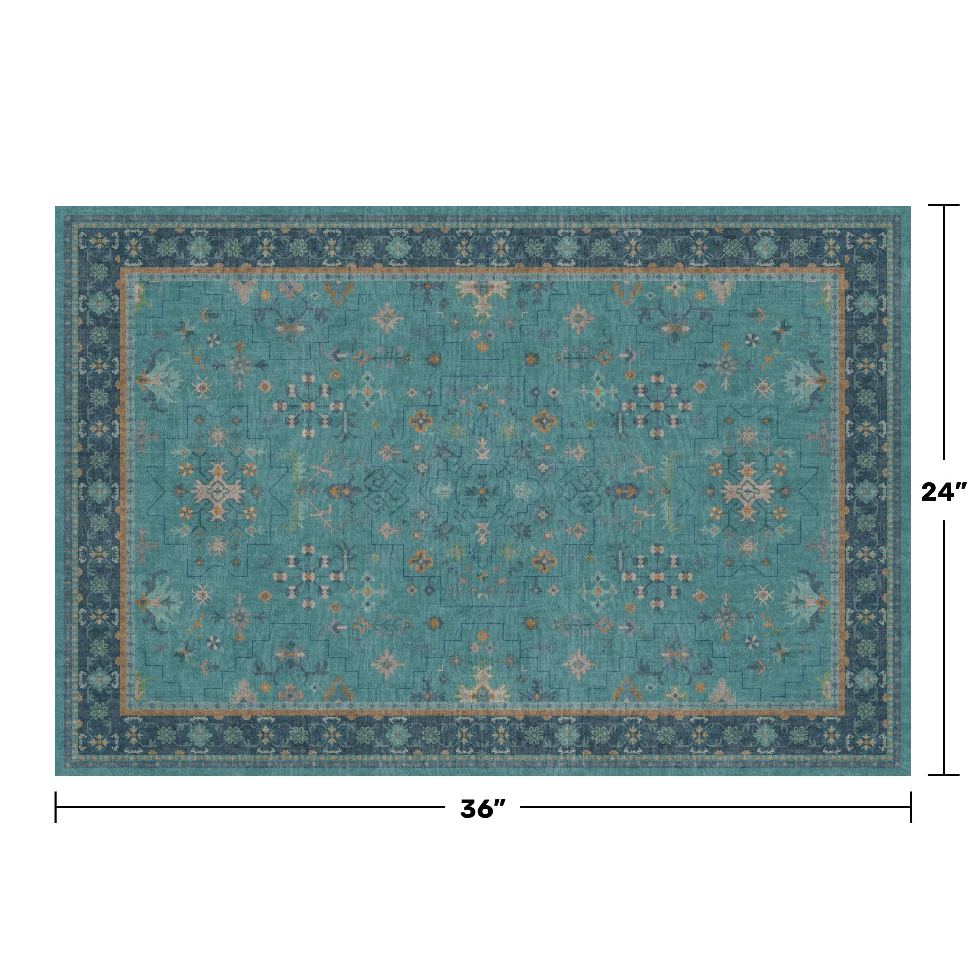 2x3 Washable Teal Rug for Entryway Indoor, Kitchen Floor Waterproof, Bathroom, Powder Room, Non Slip Low Pile Stain & Fade Resistant, Modern Turquoise Aqua Décor