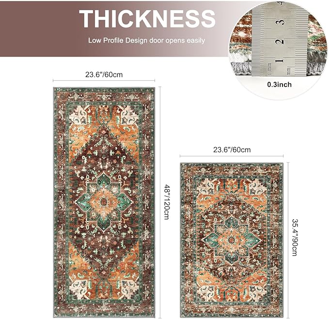 Yamaziot Washable Runner Rug Set of 2, Non-Slip Boho Hallway Kitchen Rug