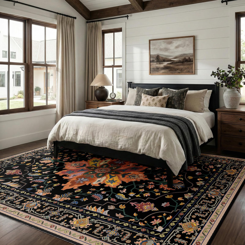 RELEANY Washable Area Rug, Large 9'x12', Black/Colorful