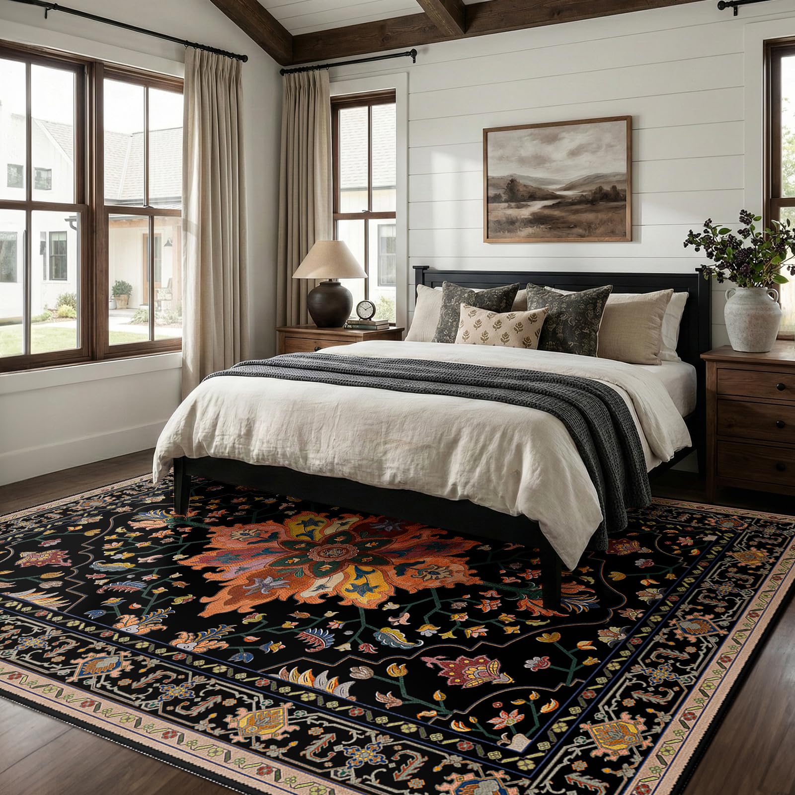 RELEANY Washable Area Rug, Large 9'x12', Black/Colorful