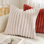 decorUhome Fall Faux Fur Throw Pillow Covers 22x22 Set of 2 Beige