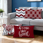 Hexagram Geometric Burgundy Pillow Covers 12x20 Set of 4, Decorative Outdoor Boho Modern Throw Pillow Covers, Home Sweet Home Farmhouse Cushion Case for Couch Sofa Bedroom Indoor Decor(No Insert)