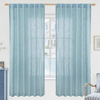 LAMIT Stone Blue 72 inch Linen Curtains for Living Room 2 Panels, Linen Textured Light Filtering Semi Sheer Back Tab and Rod Pocket Panels for Bedroom/Farmhouse, 52 x 72 Inch