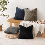 MIULEE Soft Decorative Chenille Pillow Covers Navy Grey 18x18 Pack of 4