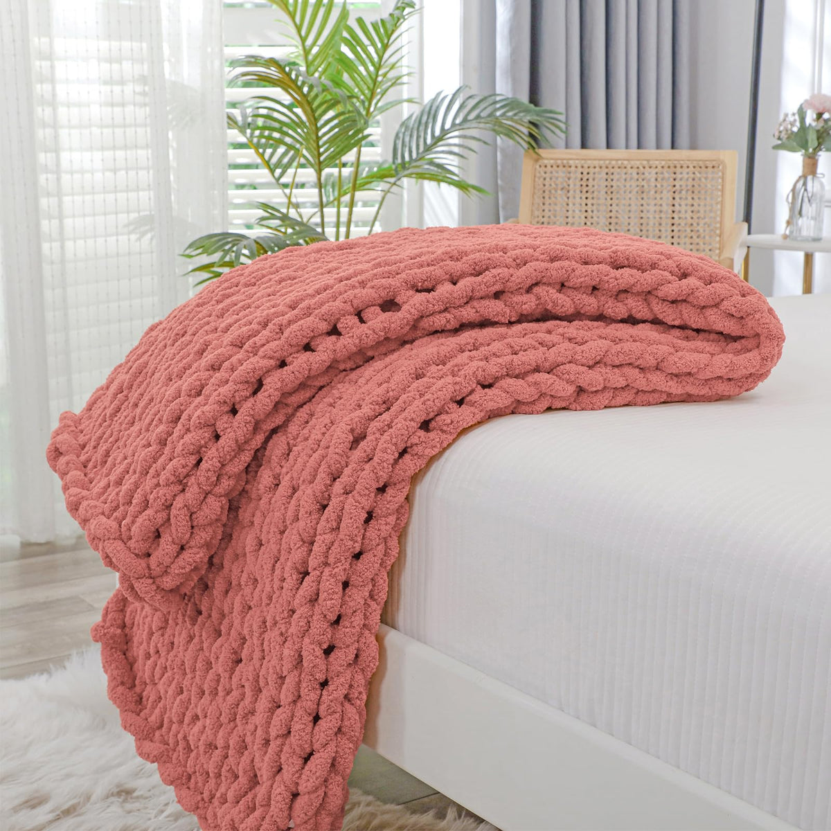 Bigacogo Chunky Knit Throw Blanket for Couch, 40x60 inches, Light Grey