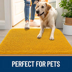OLANLY Dog Door Mat for Muddy Paws 54x32, Absorbs Moisture and Dirt, Absorbent Non-Slip Washable Doormat, Quick Dry Chenille Mud Mat, Entry Indoor Entryway Carpet for Inside Floor, Golden Yellow