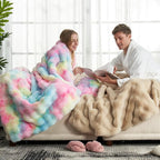 Cozy Bliss Faux Fur Throw Blanket for Couch, Fuzzy Soft Plush Thick Bubble Blanket for Sofa Bedroom Living Room,50 * 60 Inches Tie-dye Rainbow
