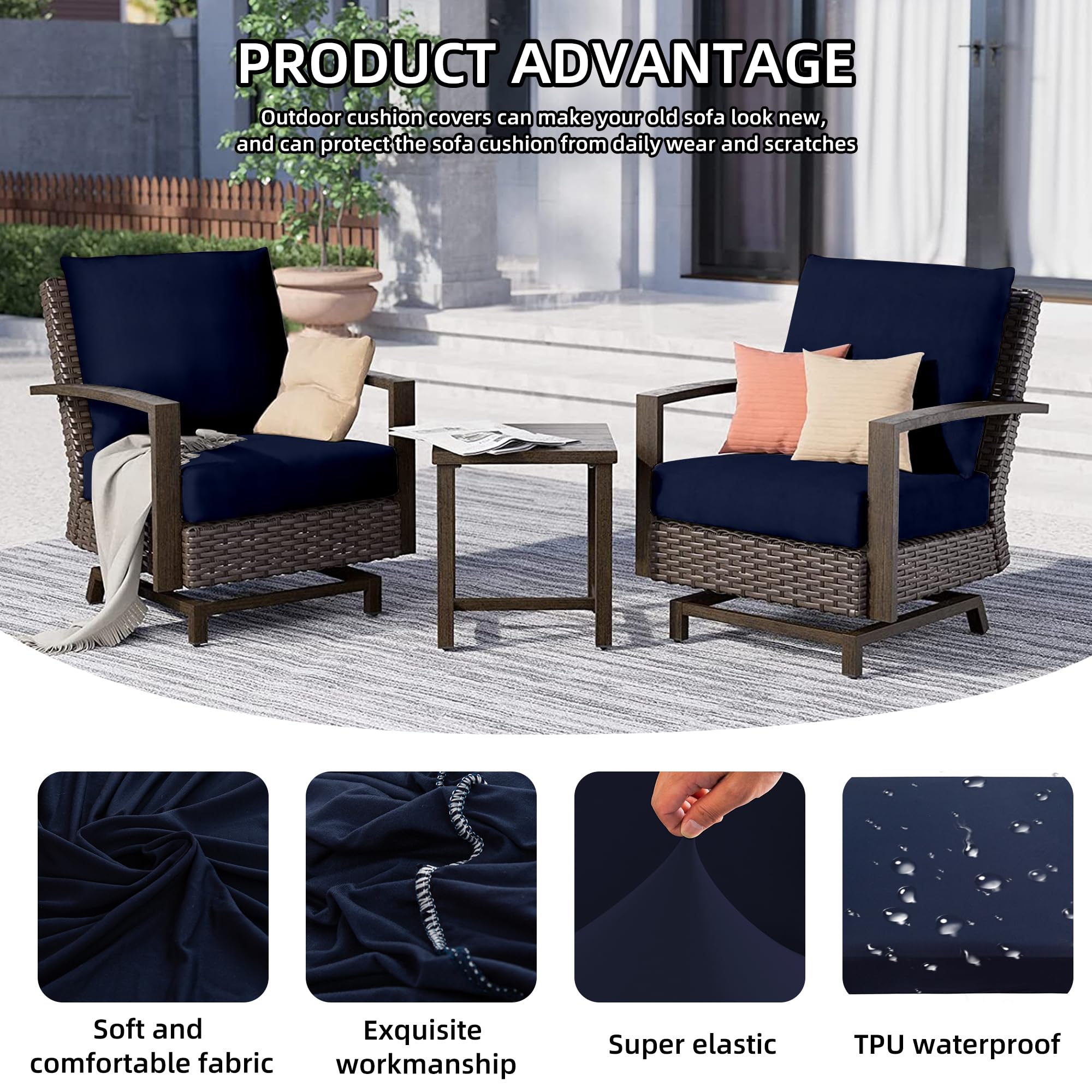 DREAHOTEXTIL 14Pcs Outdoor Cushion Covers, Elastic Patio Cushion Covers