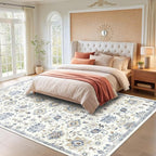 AMADA HOMEFURNISHING Washable Area Rug, Low-Profile Large Area Rug with Non-Slip Backing & Durable Edge Binding, Vintage Large Rugs for Living Room, Bedroom, Dinning Room (8x10,Blue/White)